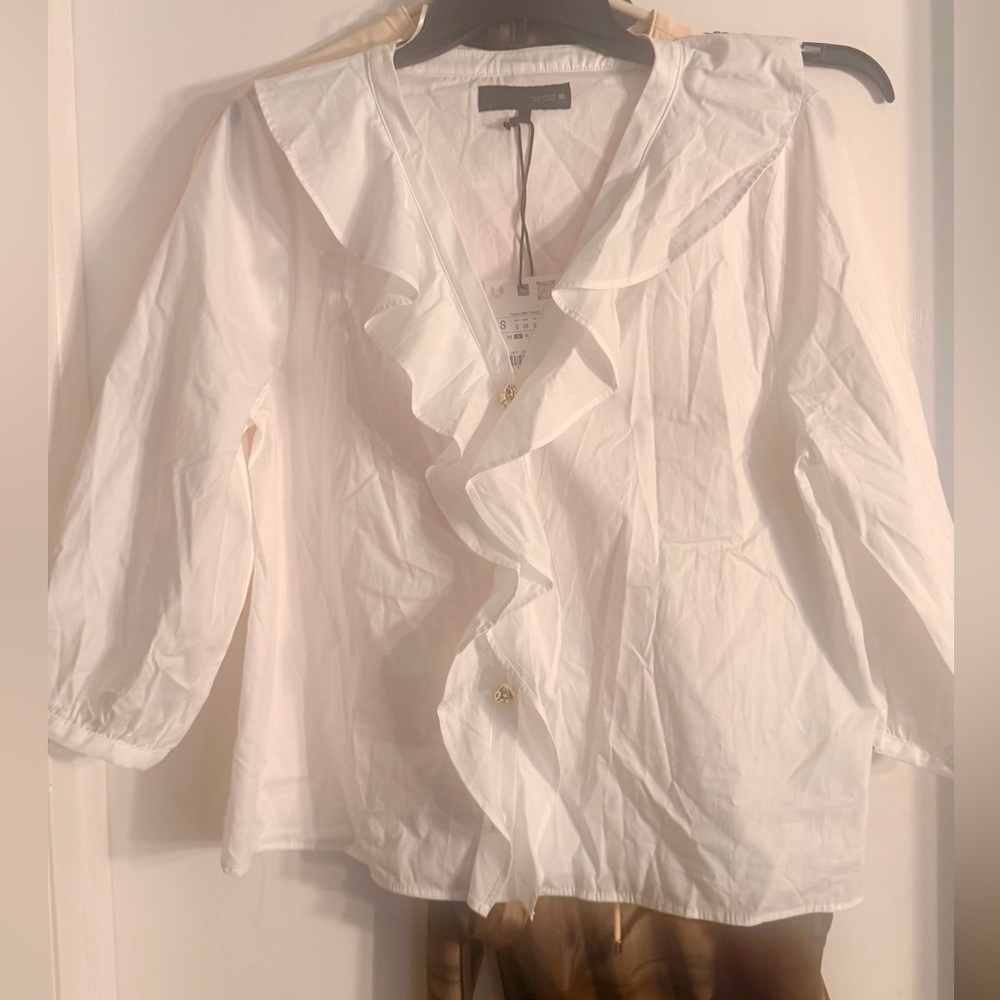 Zara Ruffled V-Neck White Blouse - Women Tops NWT - Picture 3 of 6